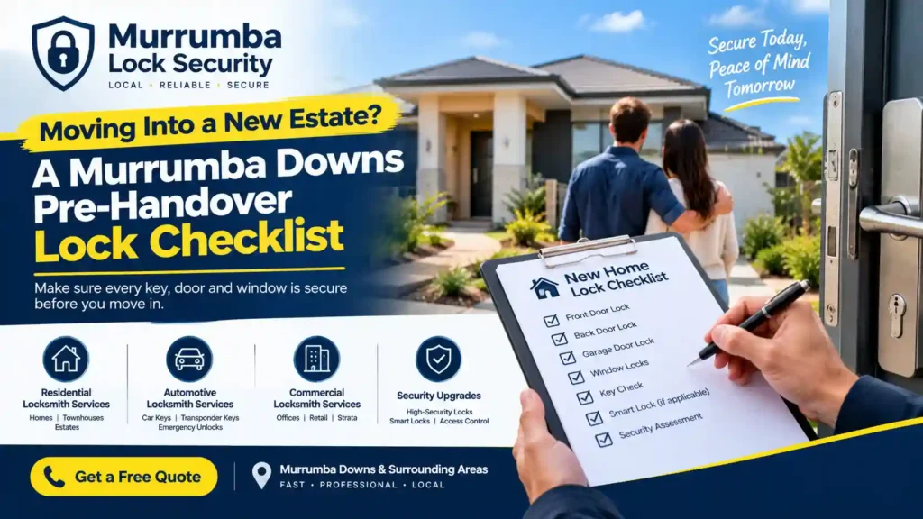 New home lock checklist showing door locks, window locks and key checks for a Murrumba Downs property